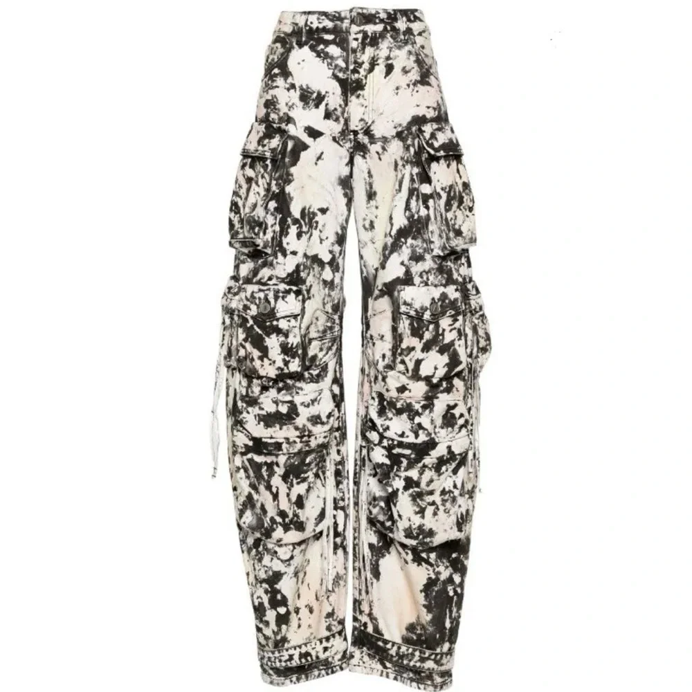 The Attico Fern black cream white abstract camo print wide leg cargo jean pants - Picture 15 of 16